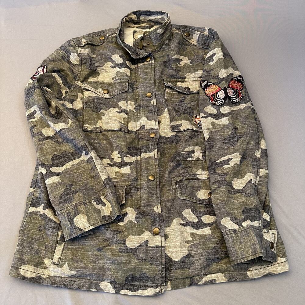 GAP Jacket Womens Small Green Camo Utility Butterfly Embroidered Military Style